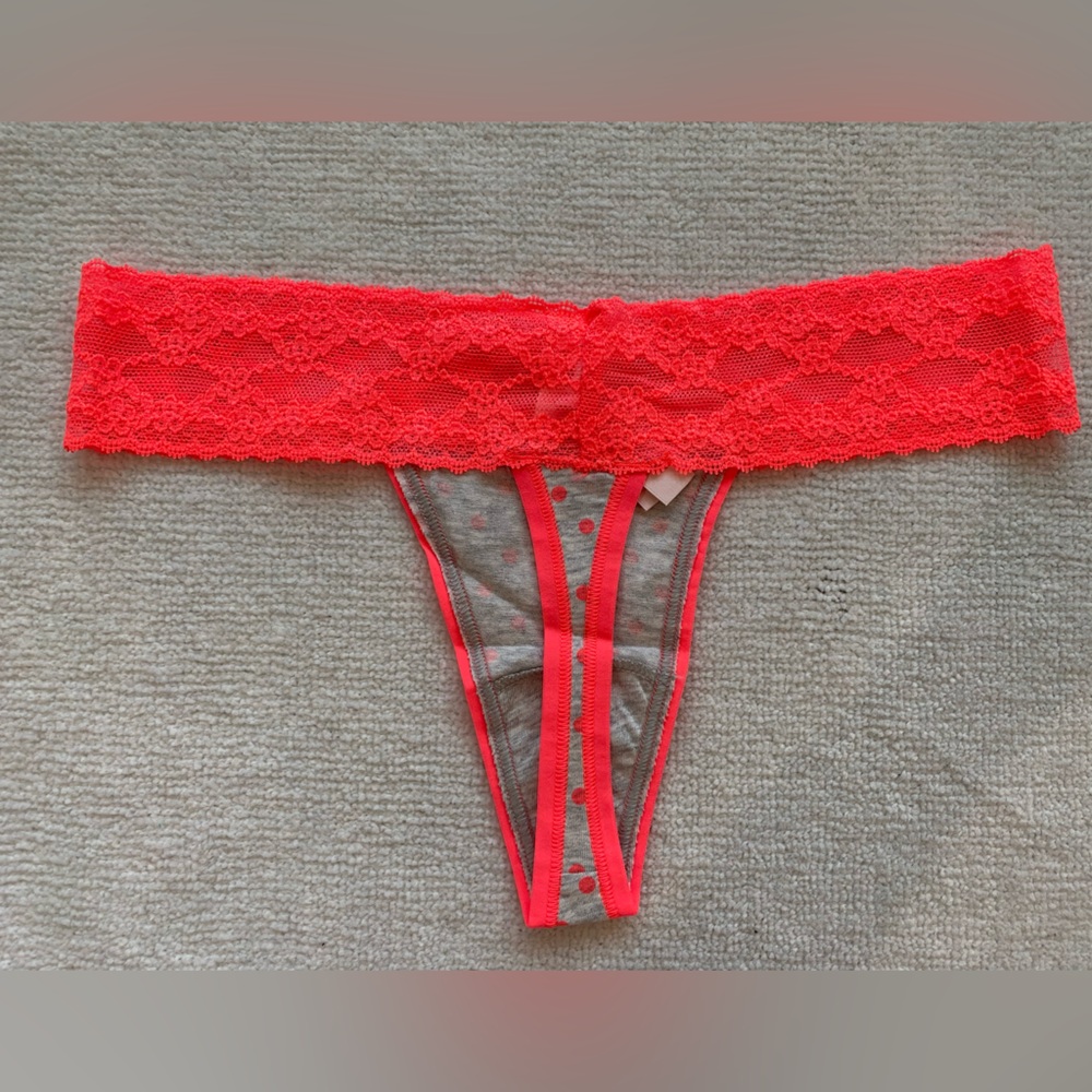 Lace Thong with Sheer Polka Dot Detail